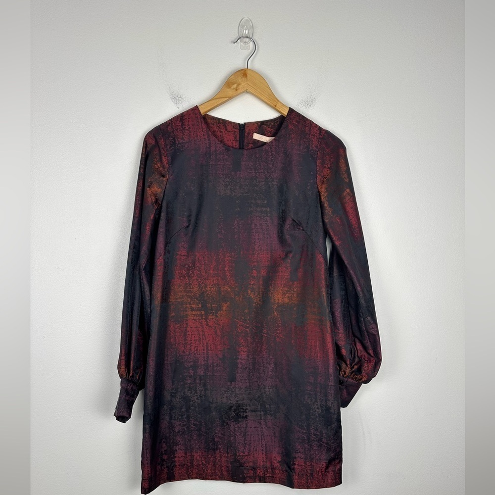 Hutch Women's Red Abstract Long Sleeve Metallic Holliday Midi Dress Women’s Sz 6